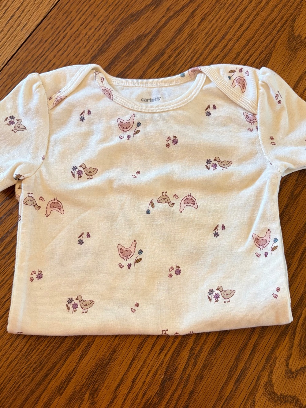 Carter's Cream Onesie with Pink Chicken & Purple Floral Accents
